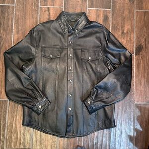 Bikers Club Black Genuine Leather Button-Up Jacket | Size M| Classic Moto Style